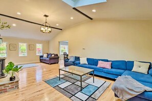 TV, fireplace, table football, ping pong - Family-Friendly Pocono Home | Hot Tub & Game Room (Saylorsburg)