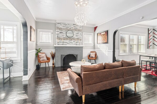 Smart TV, fireplace, video games, table football