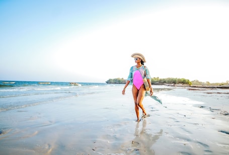 On the beach, white sand