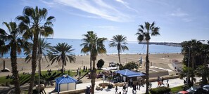 On the beach, beach towels