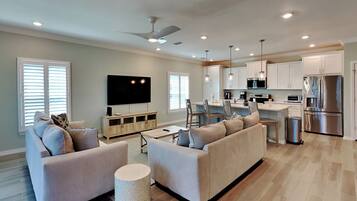 Townhome, Multiple Beds, Patio, Golf View (Lost Key Villas #14367) | Living area | 50-inch flat-screen TV with digital channels, TV