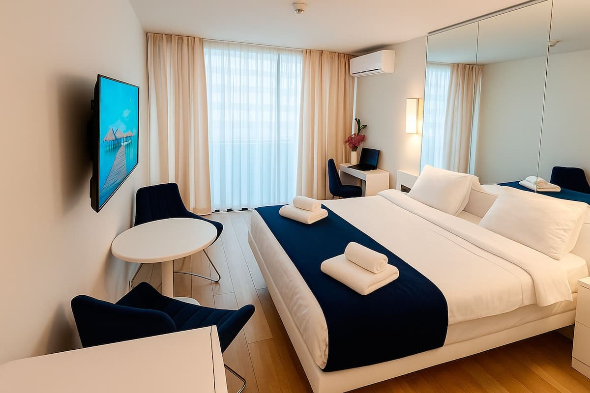 Junior Studio Suite, 1 King Bed, Sea View, Beachfront | Egyptian cotton sheets, premium bedding, Tempur-Pedic beds, desk