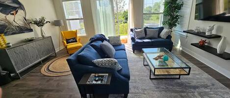 Smart-TV, DVD-Player, Bücher, Stereoanlage