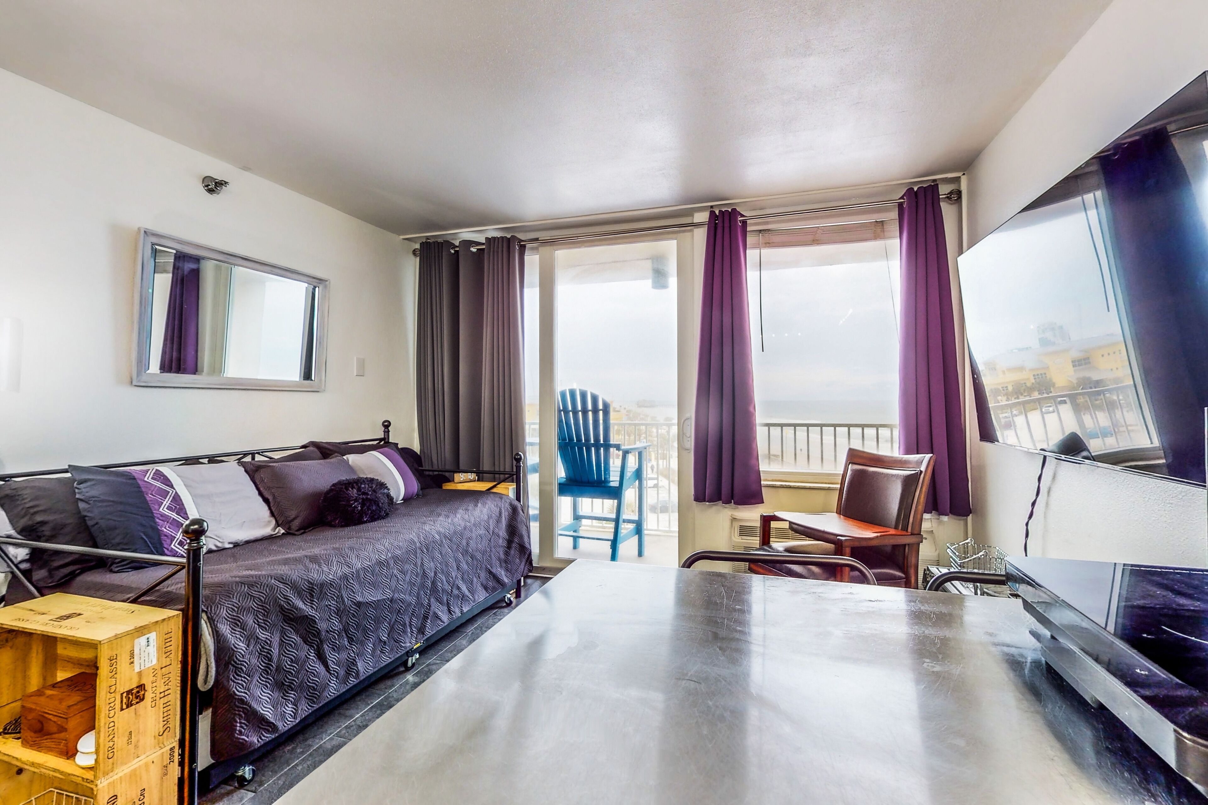 Beachfront condo with outdoor pool, game room, hot tub, balcony, beach views, AC