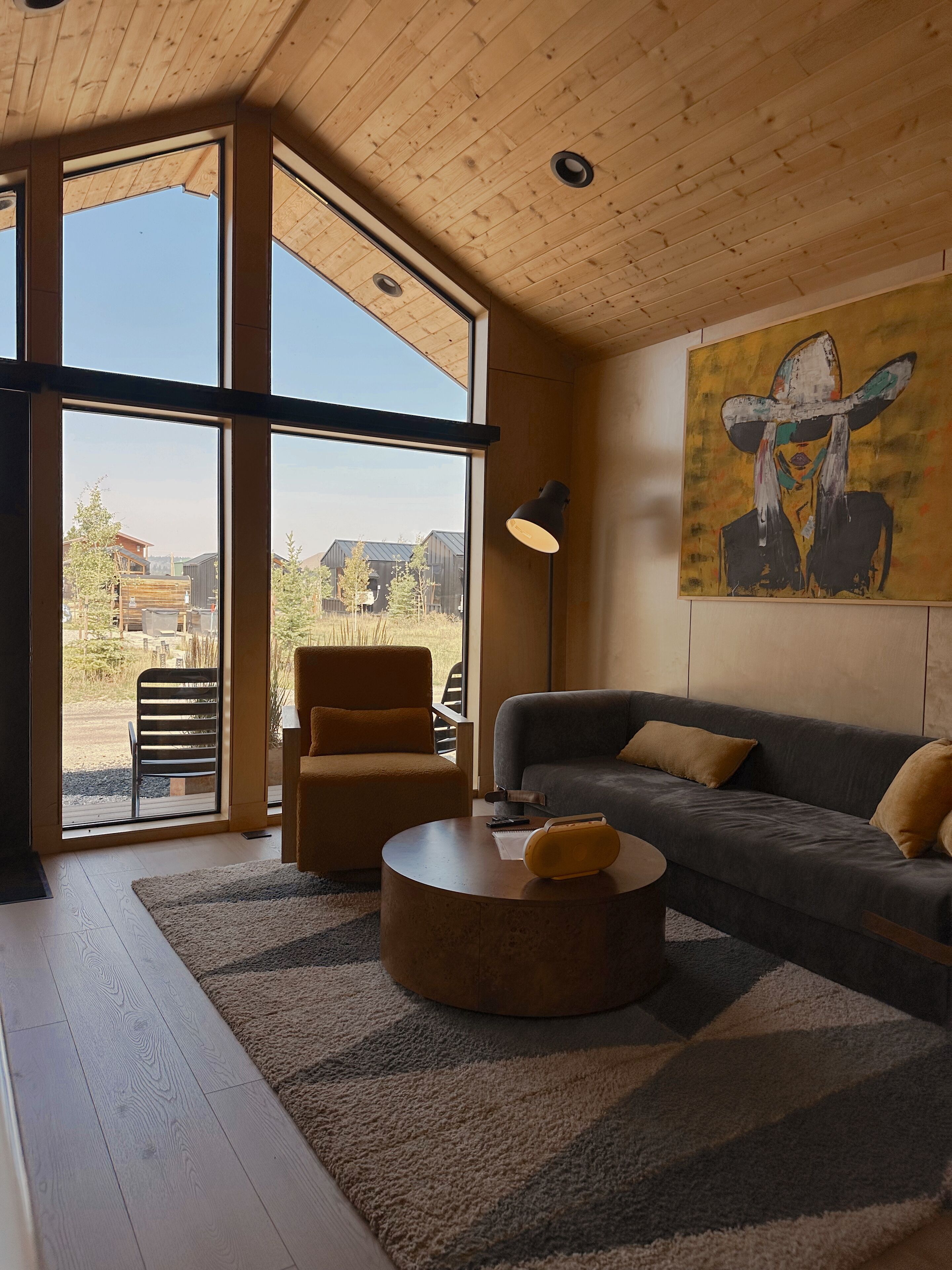 Deluxe Cabin, Garden View | Living area | 55-inch LED TV with digital channels, fireplace, Netflix