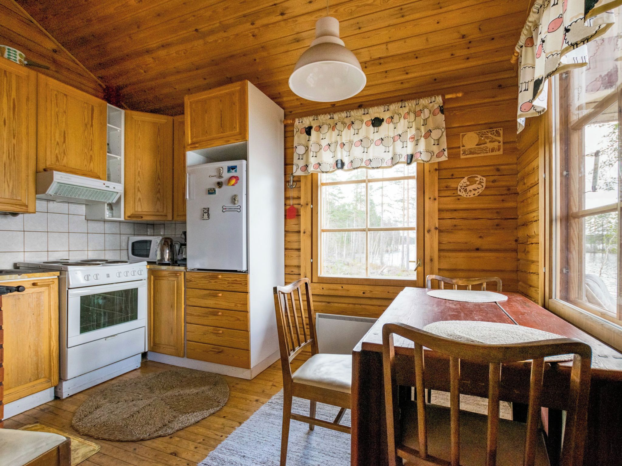 Fridge, microwave, cookware/dishes/utensils
