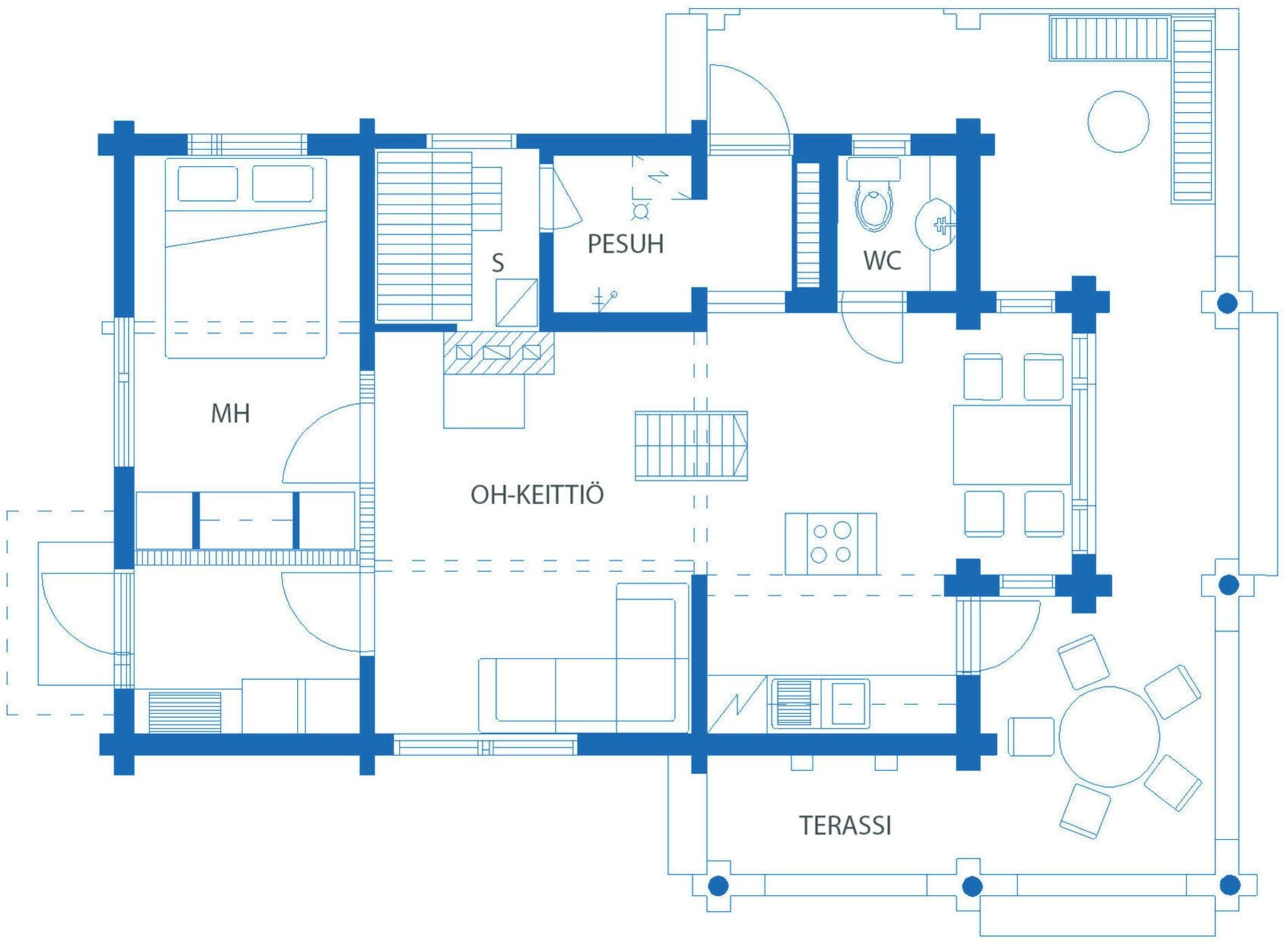 Plano de planta con habitaciones identificadas, incluyendo una cocina, comedor y baño.