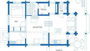 Plano de planta con habitaciones identificadas, incluyendo una cocina, comedor y baño.