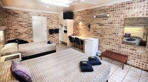 Individually furnished, desk, laptop workspace, blackout curtains