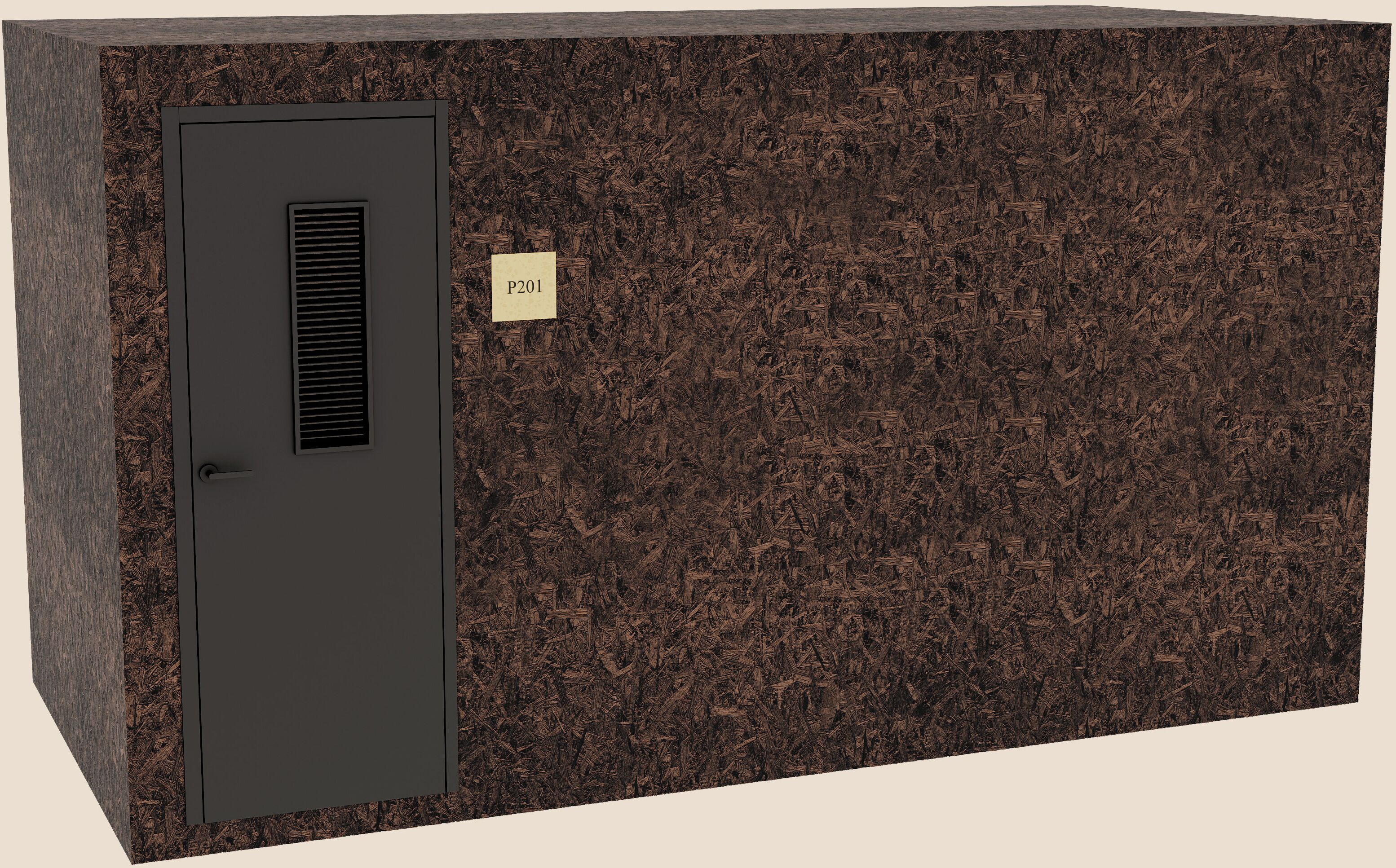 A rectangular metal cabinet with a vent and a label reading "P201".