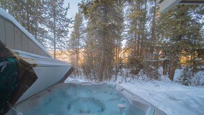 A hot tub in a snowy forest setting. - Ironwood 2993 (Keystone)