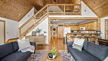 Smart TV, fireplace, table football, books