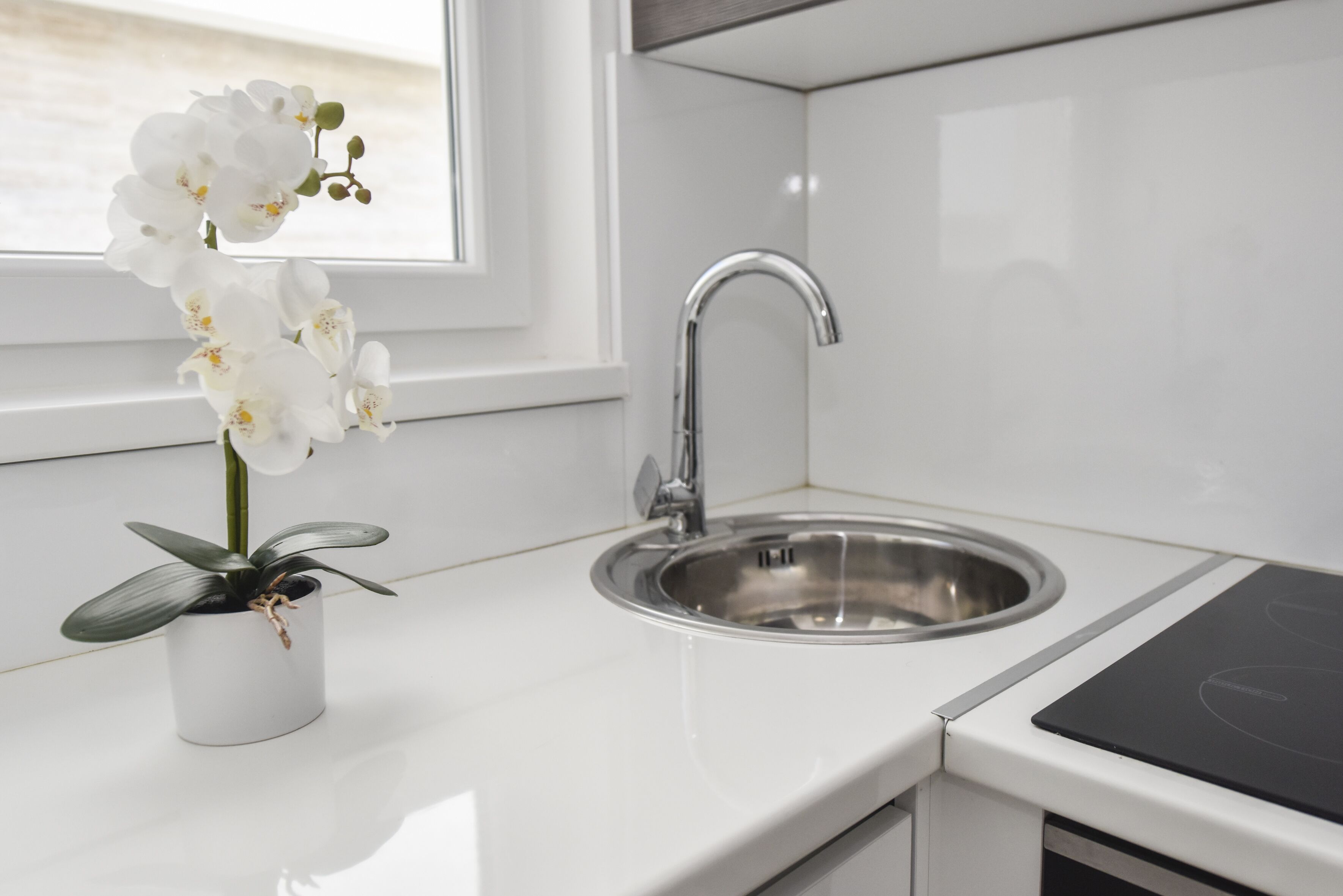 Fridge, stovetop, electric kettle, toaster