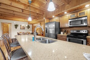 Fridge, microwave, dishwasher, coffee/tea maker