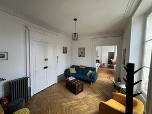 Televisión, chimenea, libros