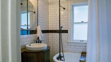 Eco-friendly toiletries, hair dryer, towels, soap