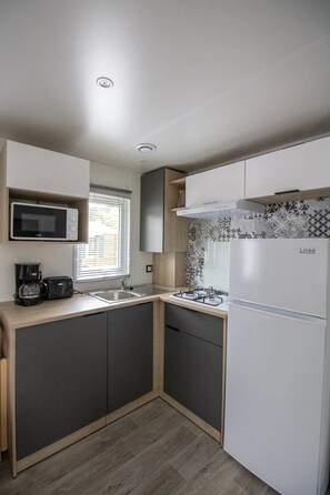 Kühlschrank, Mikrowelle, Herdplatte, Toaster