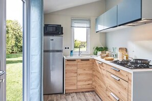 Fridge, microwave, stovetop