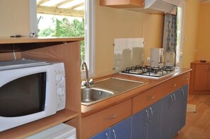 Fridge, microwave, stovetop