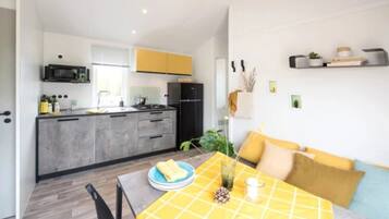 Fridge, microwave, stovetop