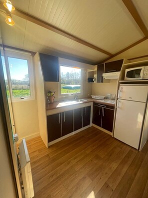 Fridge, microwave, stovetop, toaster