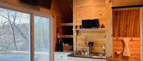 Fridge, microwave, coffee/tea maker