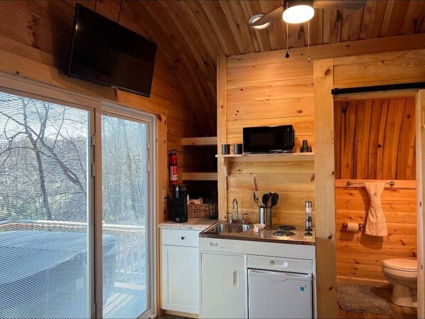 Fridge, microwave, coffee/tea maker