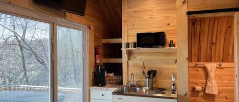 Fridge, microwave, coffee/tea maker