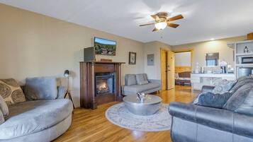 TV, fireplace