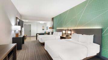 Individually furnished, desk, laptop workspace, blackout curtains