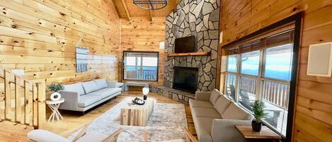 TV connectée, cheminée, jeux vidéo, lecteur de DVD