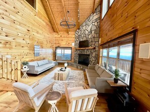 Smart TV, fireplace, video games, DVD player