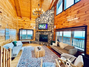 Smart TV, fireplace, video games, DVD player