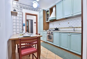 Fridge, oven, stovetop, cookware/dishes/utensils