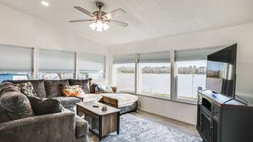 TV, fireplace, foosball