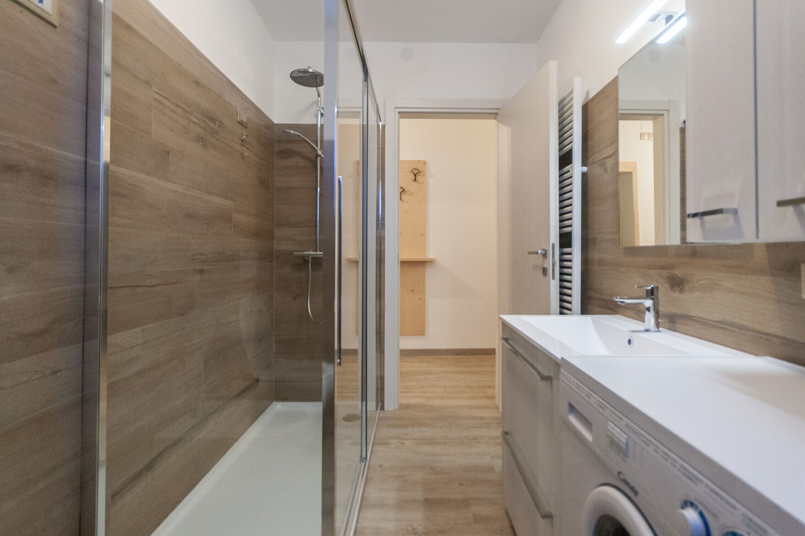 Shower, towels, toilet paper