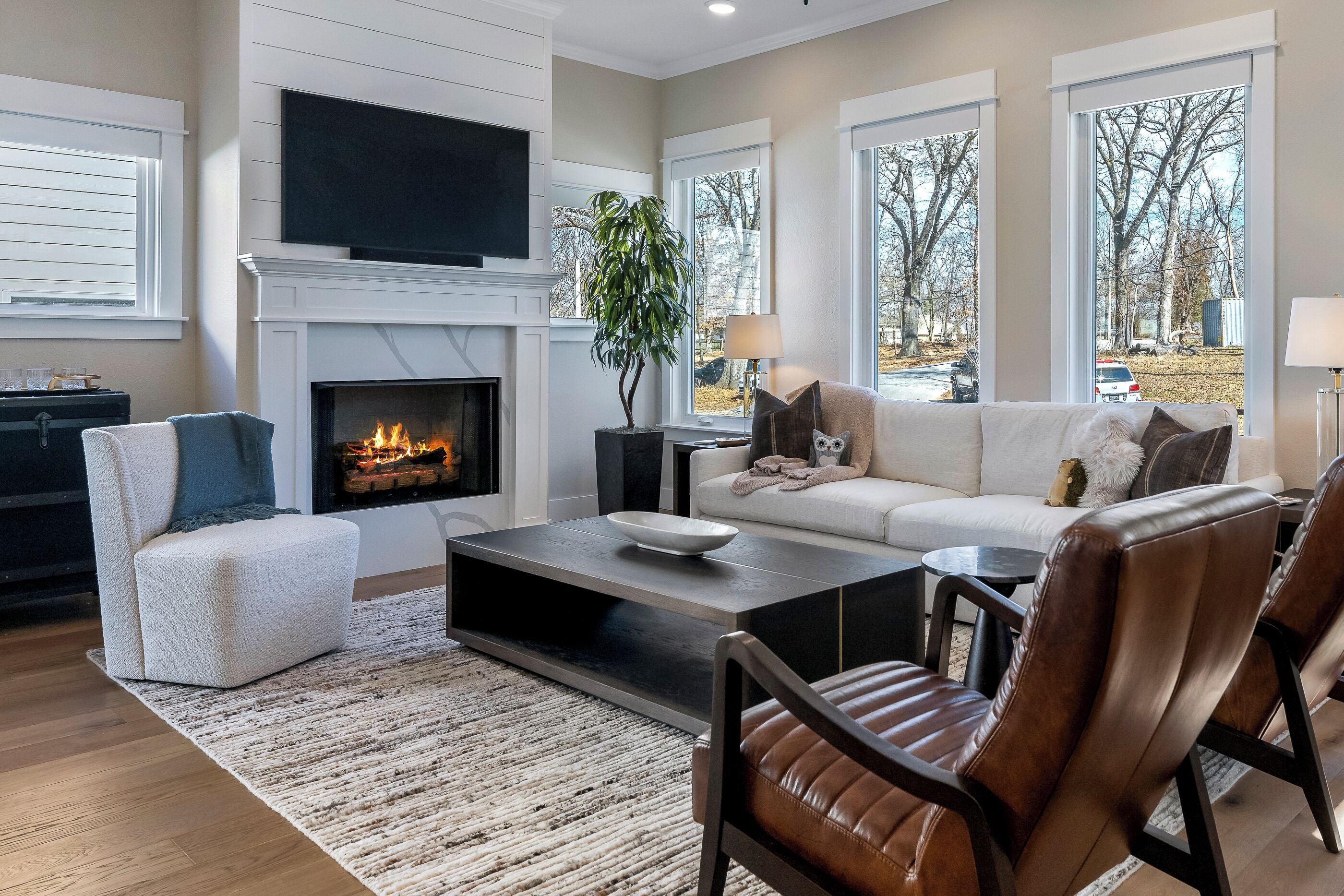 Smart TV, fireplace, DVD player