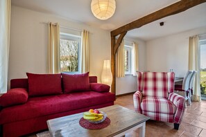 TV, fireplace, stereo - Apartment 'Hof Verchen Nahe Kummerower See' with Private Terrace, Private Garden and Wi-Fi (Verchen)