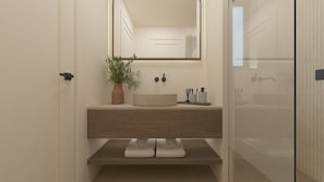 Junior Suite | Bathroom | Shower, hair dryer, slippers, towels - The Yard Corfu (Corfu)