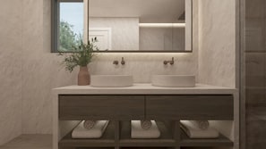 Villa, 2 Bedrooms | Bathroom | Shower, hair dryer, slippers, towels - The Yard Corfu (Corfu)