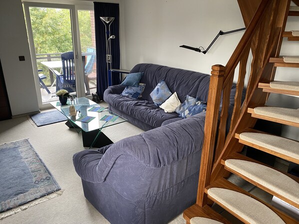 TV, DVD player, books, stereo