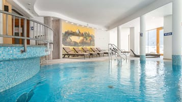 Indoor pool, outdoor pool, open 9:00 AM to 8:00 PM, pool umbrellas