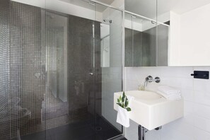 Douche, sèche-cheveux, serviettes fournies