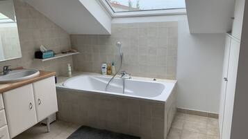 Dusche, Haartrockner, Handtücher, Seife
