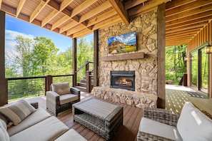 Smart TV, fireplace, music library, video library