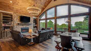 Smart TV, fireplace, music library, video library
