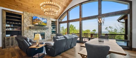 Smart TV, fireplace, music library, video library