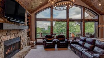 Smart TV, fireplace, music library, video library