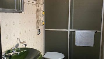 Shower, towels, toilet paper