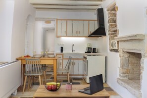 Family Apartment | Private kitchen | Fridge, microwave, oven, espresso maker - Serenity Village (Naxos)